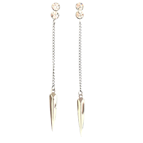 Long Brilliant and Feather Earring - Stainless Steel.