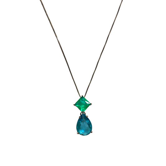 Double Drop and Crystal Square Necklace